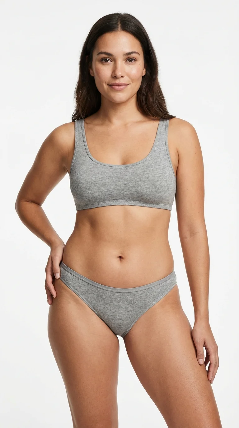 Melanj Gri Pamuklu Penye Slip Külot - Yan Görünüm